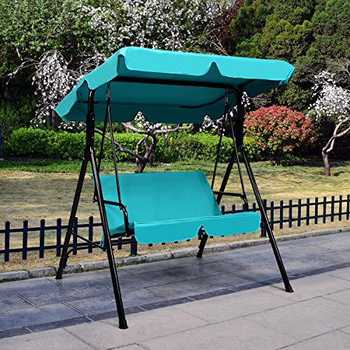 Tangkula 3 Person Porch Swing, Patio with Removable Cushion & Powder-Coated Steel Frame, Outdoor Swing with Canopy for Porch, Backyard, Garden