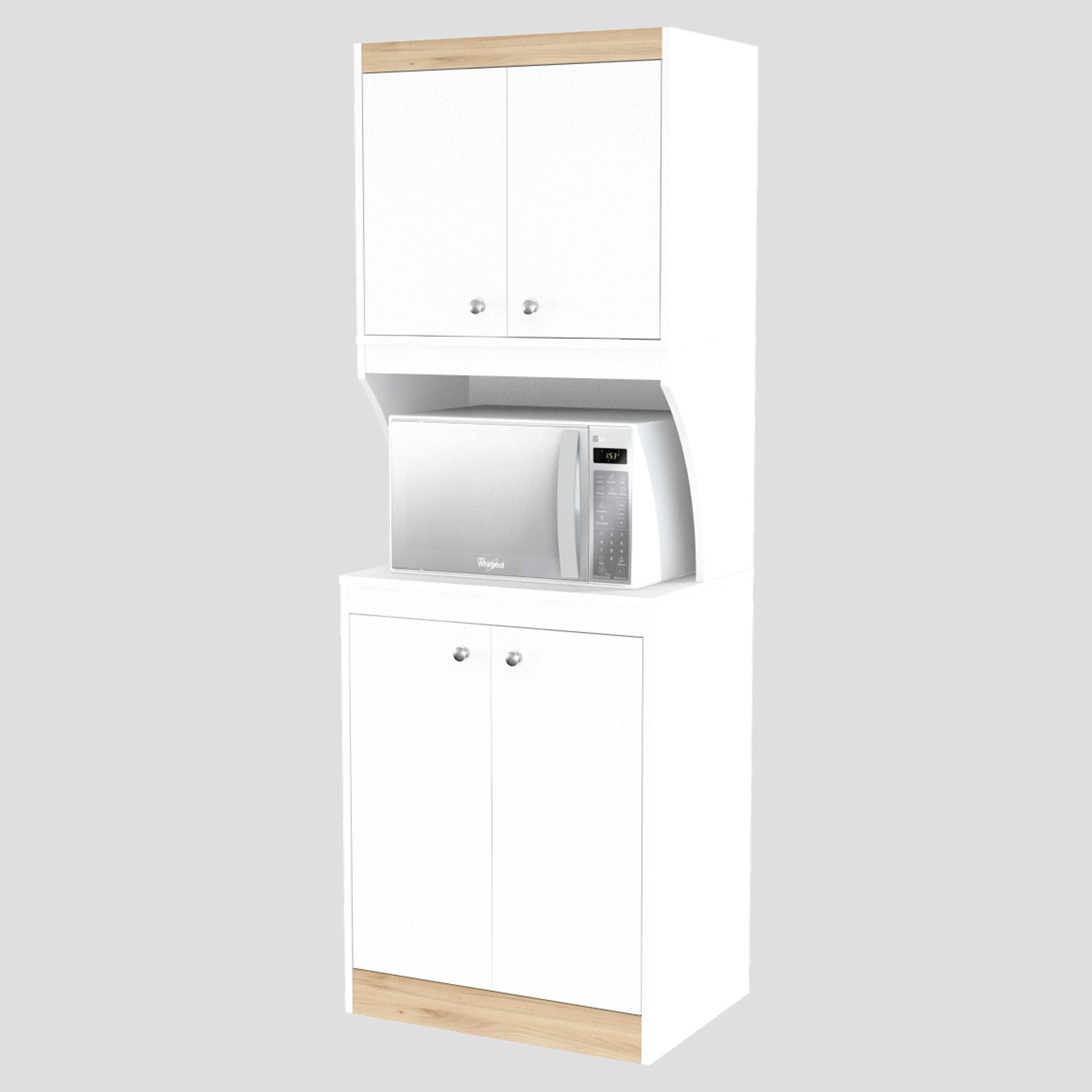 Inval Galley Kitchen/Microwave 4-Door Storage Cabinet, White u0026 Vienes Oak