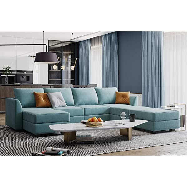 HONBAY Convertible Sectional Sofa U Shaped Couch with Reversible Chaise Modular Oversized Couch Sectional Sofa with Ottomans
