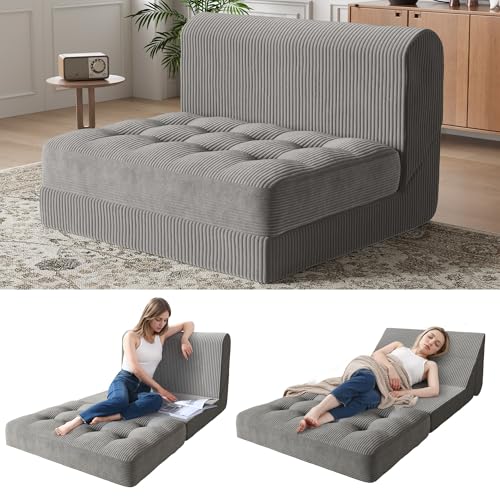 COMAX Folding Sofa Bed, Convertible Chair Bed Corduroy 3-in-1 Foldable Floor Couch with High-Density Foam, Futon Sofa Sleeper Mattress