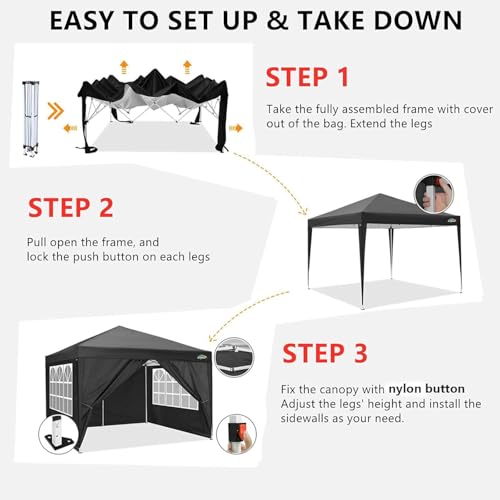 COBIZI 10x10 Pop up Canopy Tent Protable Canopy Tent with 4 Sidewalls Waterproof Commercial Instant Shelter for Parties, Wedding