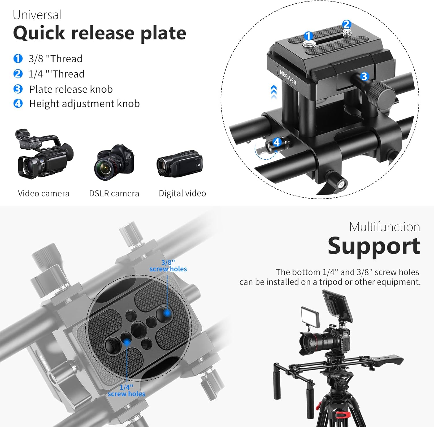 Neewer Universal Camera Shoulder Mount, Aluminum Alloy Camera Shoulder Rig, Video Filmmaking System with Movable Shoulder Pad, 15mm Rod