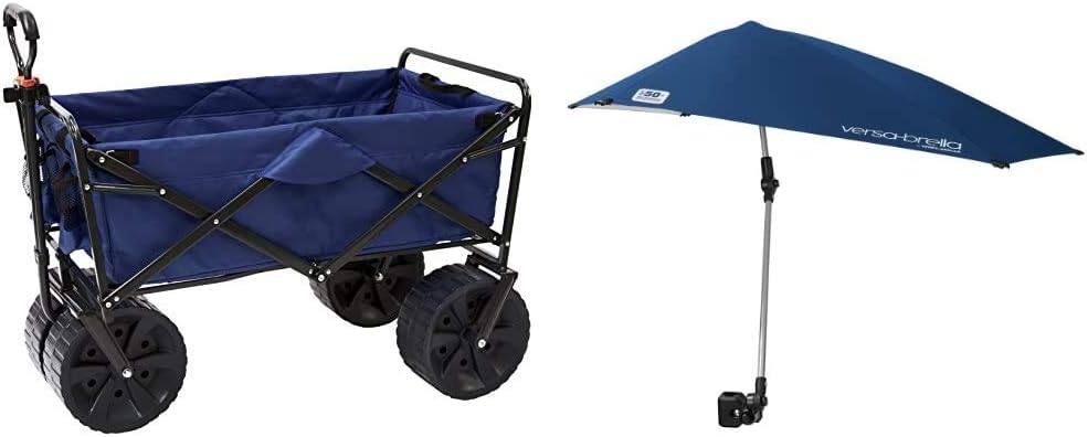 Mac Sports Heavy Duty Collapsible Folding All Terrain Utility Beach Wagon Cart, Blue/Black