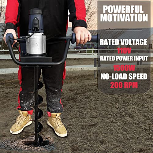 1500W Electric Post-Hole Digger with 6-Inch Auger Bit, Earth Auger Drill, Auger Bit Earth Auger, Ideal for Post Hole Digging, Drilling, Tree Planting