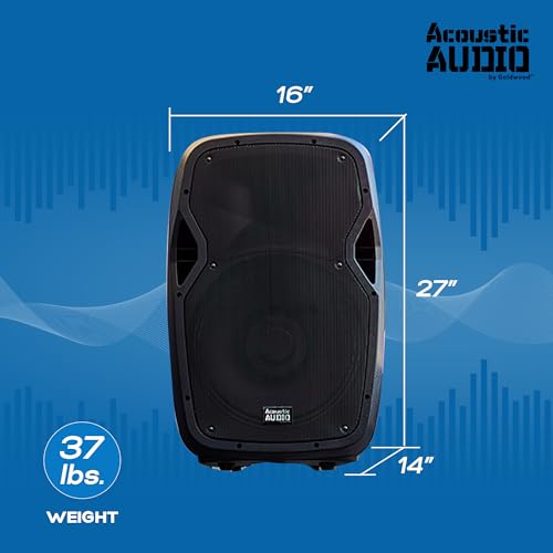 Acoustic Audio by Goldwood 1000W Bluetooth Speaker Set w/ 15" Woofer - Portable PA Sound System w/ Microphone, Adjustable Stand & Remote for Karaoke