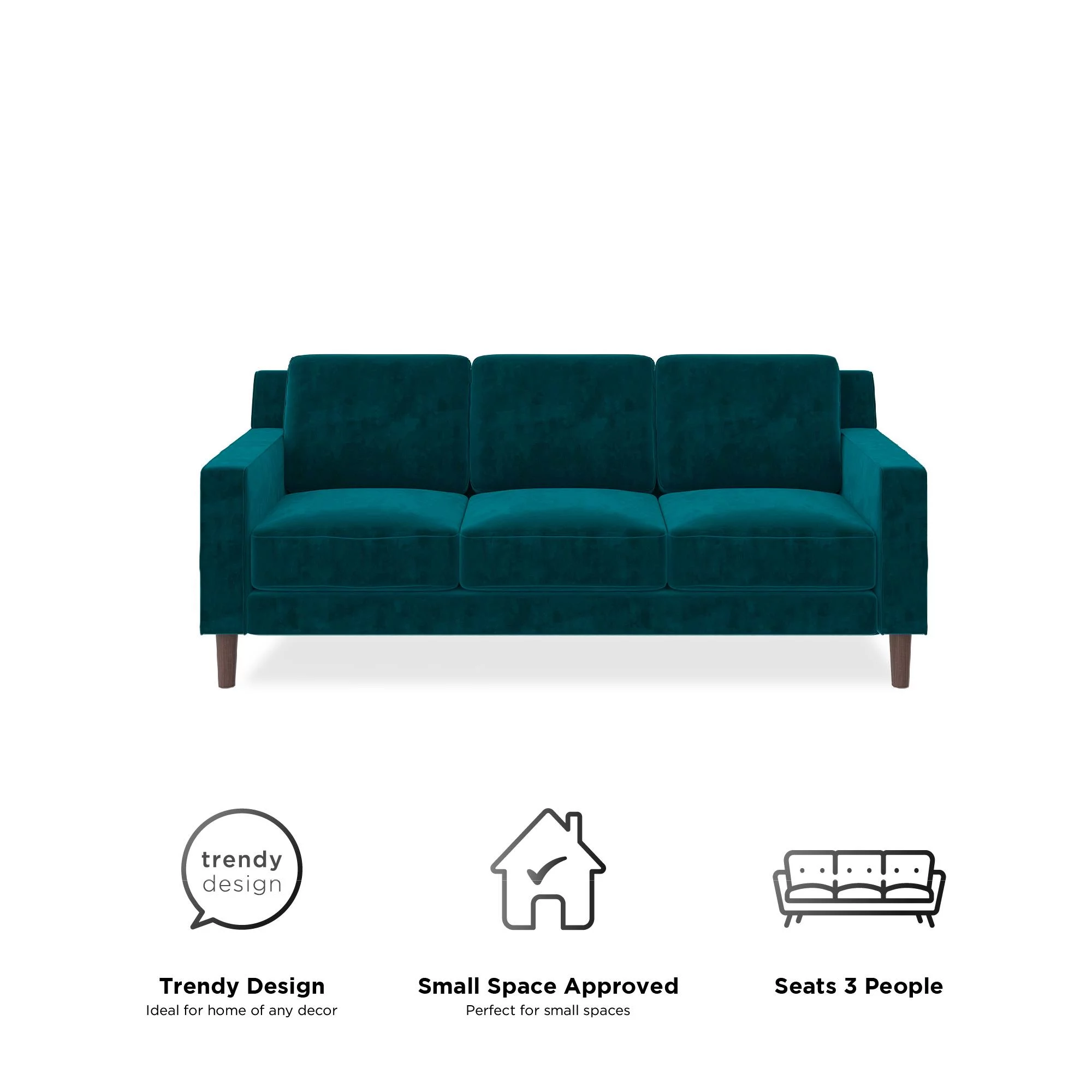 DHP Bryanna 3 Seater Sofa , Green Velvet