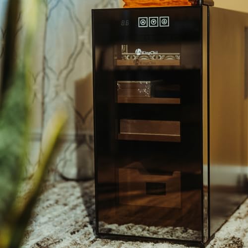 KingChii 16L Electric Cigar Humidors Temperature Control System, Cooling & Heating Humidor Cabinet with Spanish Cedar Wood Shelves & Hygrometer