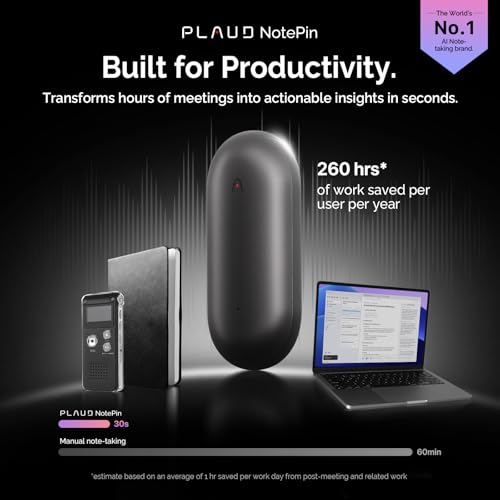 AI Voice Recorder, PLAUD NotePin Voice Recorder, App Control, AI Notetaker, AI Transcribe & Summarize, Support 112 Languages, 64GB Memory