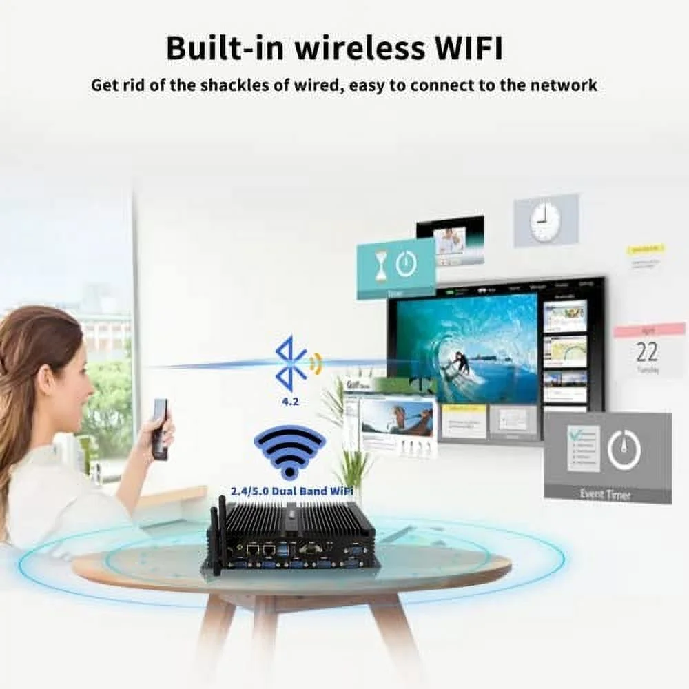 Industrial Mini PC Windows 10, Celeron J4125, 16GB DDR4 RAM 512GB SSD, HD-MI, VGA, 2-Display, Dual RJ45 Lan, 6 COM RS232/485, USB3.0, Wifi AC, BT