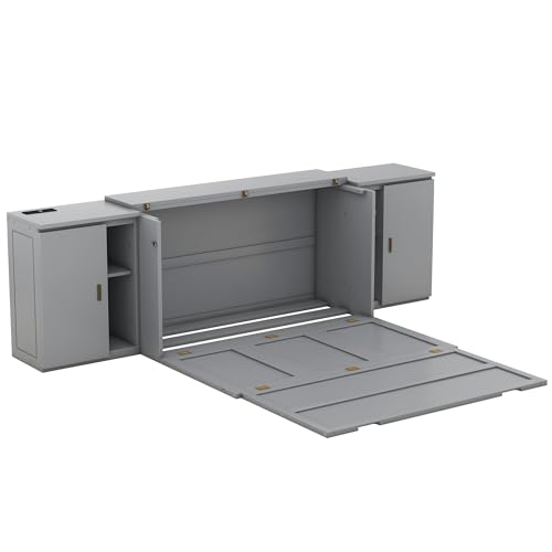 Full Murphy Bed Space-Saving Wall Bed with Storage Shelves and Drawers for Guest Room or Home, Easy to Fold into a Cabinet