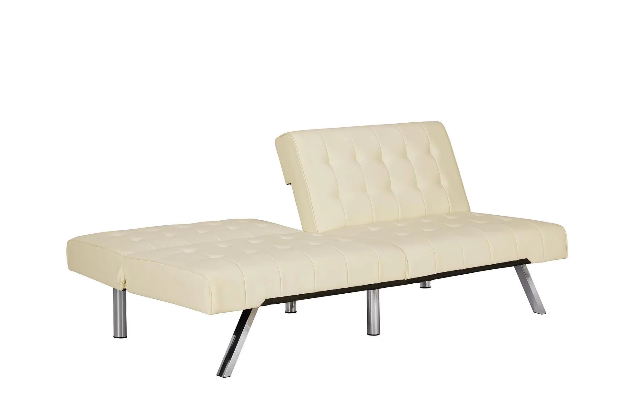 DHP Emily Sectional Futon Sofa Bed with Convertible Chaise Lounger, Modern Design with Sturdy Chrome Legs, Vanilla Faux Leather