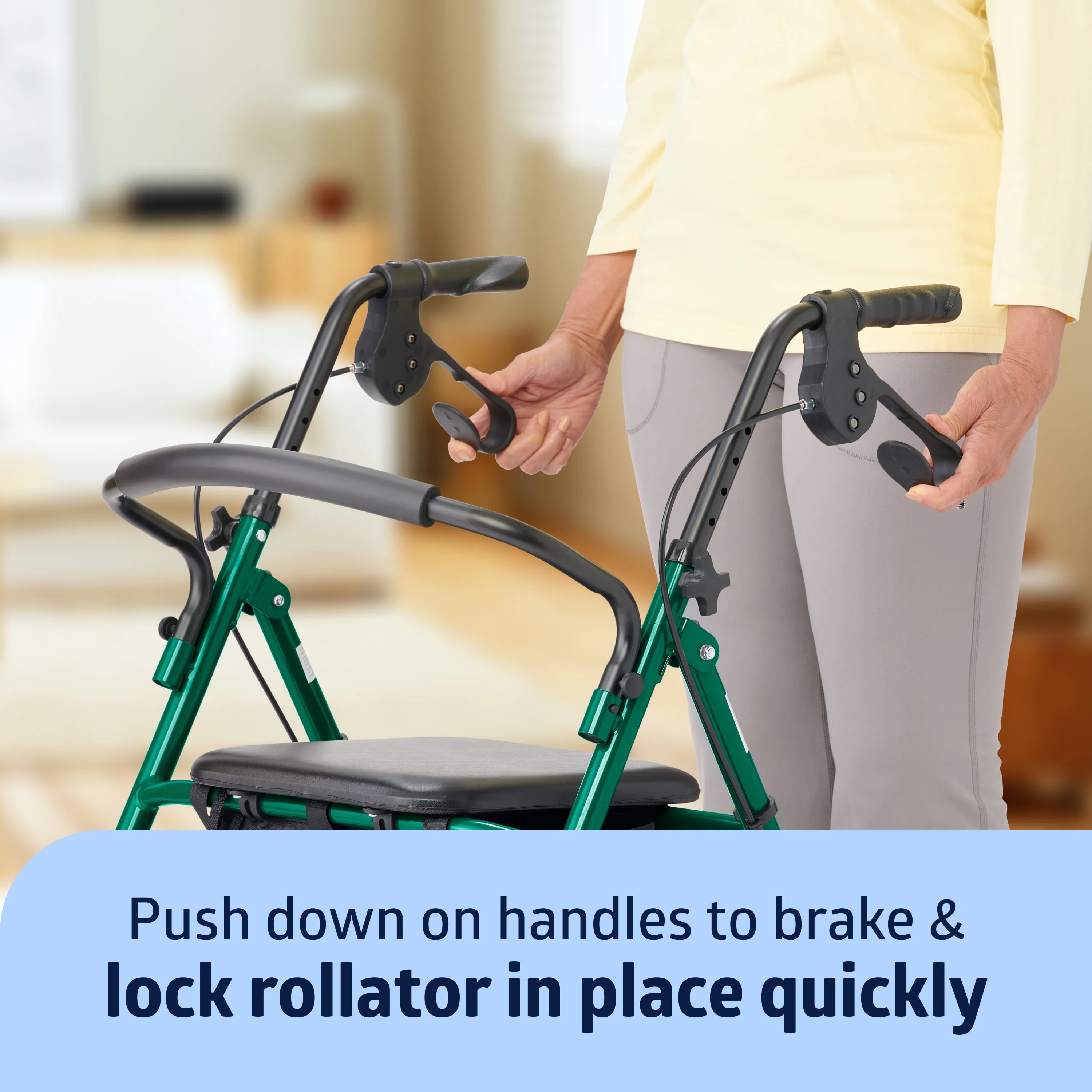 Medline Steel Rollator Walker for Adult, Green, 350 lb. Weight Capacity, 8” Wheels, Foldable, Adjustable Handles