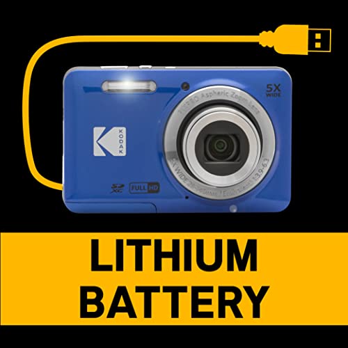 KODAK PIXPRO FZ55-BL 16MP Digital Camera 5X Optical Zoom 28mm Wide Angle 1080P Full HD Video Li-Ion Battery 2.7" LCD Vlogging Camera (Blue)