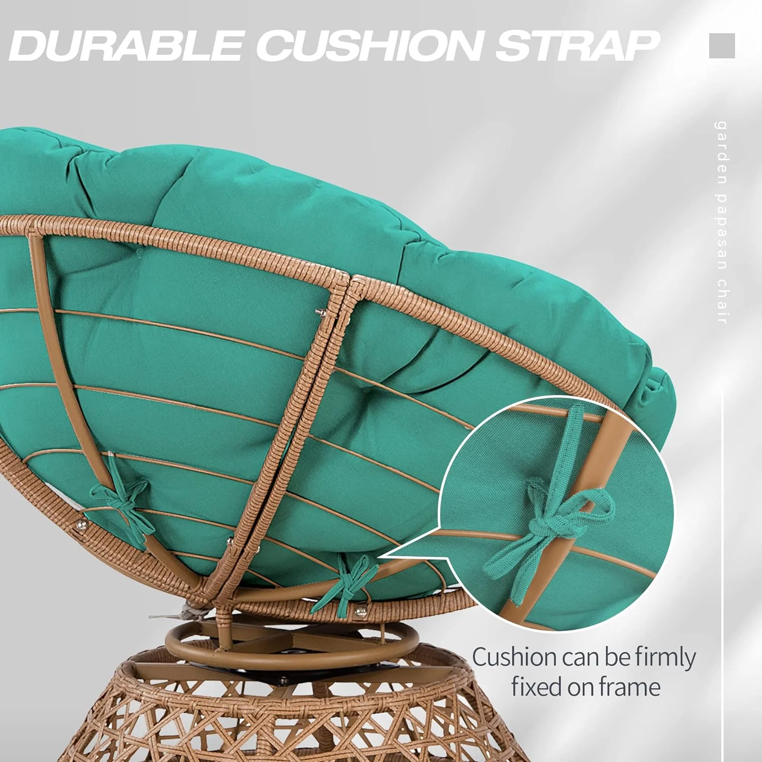 U-ToBe Papasan Chair with Cushion and 360°Swivel Base, 38" Wicker Papasan Lounge Chair with Cushion and Sturdy Frame, Large Saucer Chair, Lazy Chair
