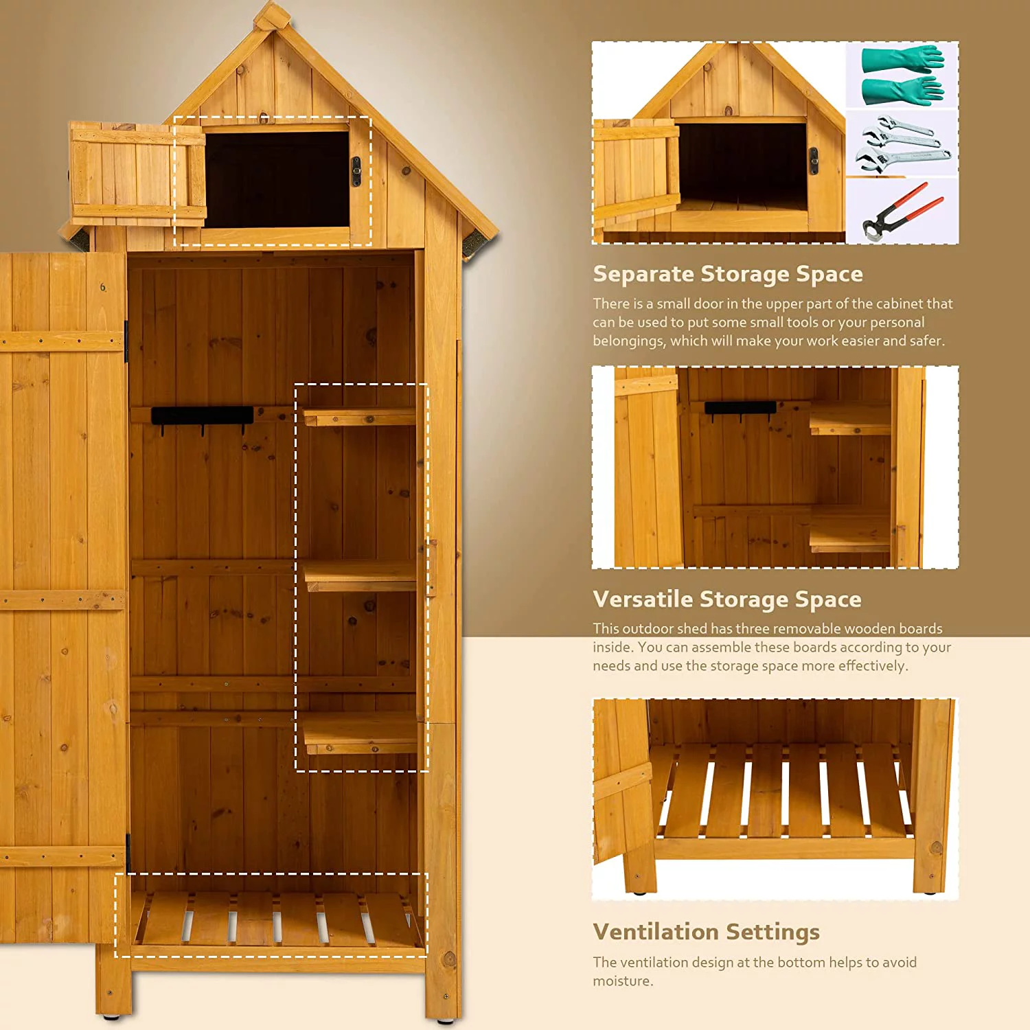 Wooden Outdoor Storage Cabinet Tool Shed - 30.3&rdquo; L X 21.3&rdquo; W X 70.5&rdquo; H Small Wood Garden Shed