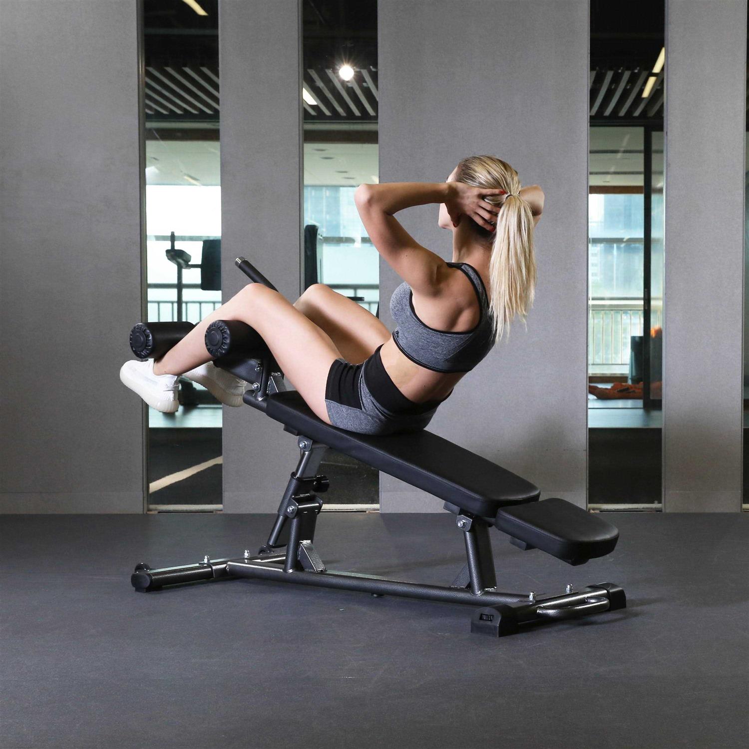 Finer Form Semi-Commercial Sit-Up Bench For Core Workouts and Decline Bench Press. Adjustable Weight Bench with Reverse Crunch Handle with 4
