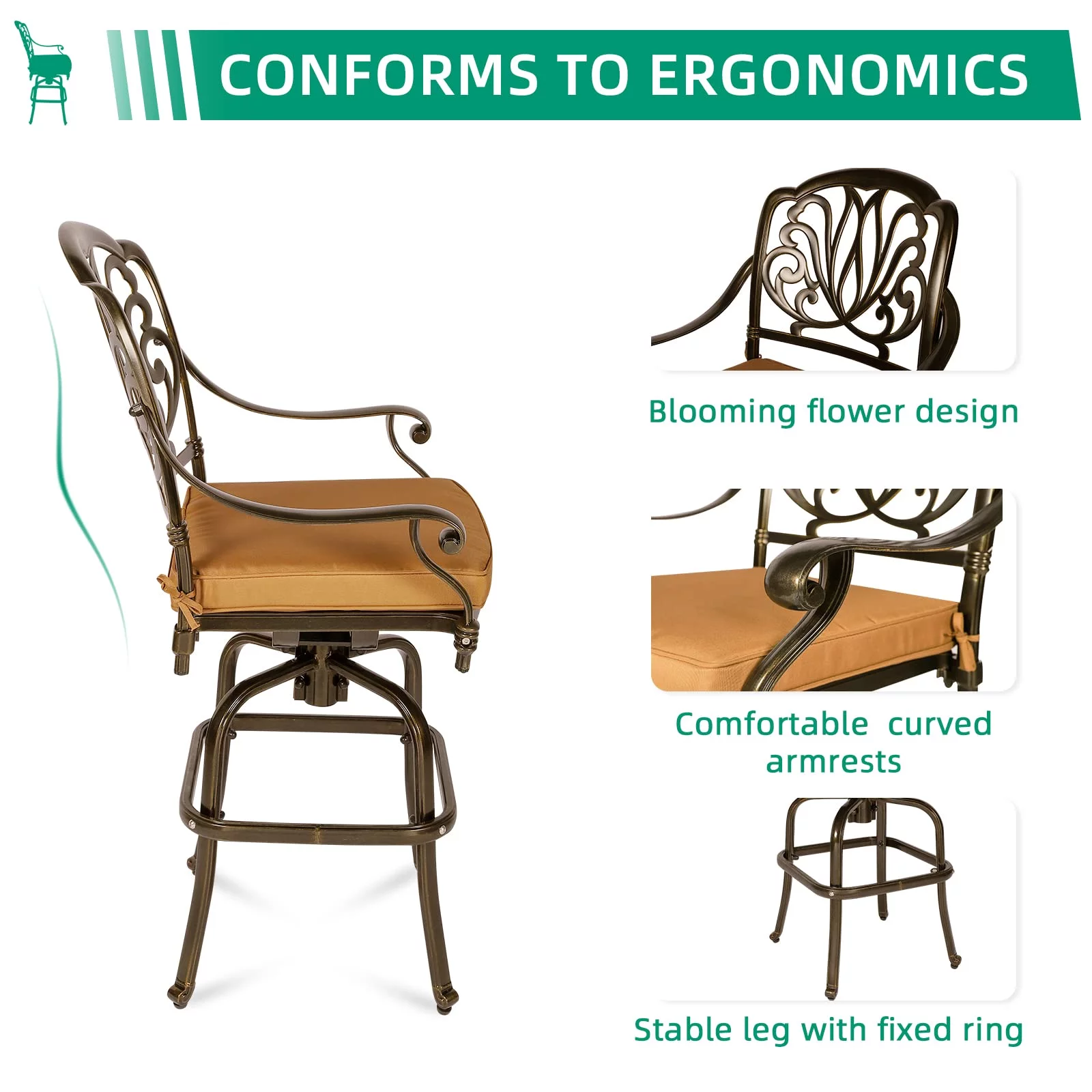 VIVIJASON 3-Piece Patio Swivel Bar Stools Set