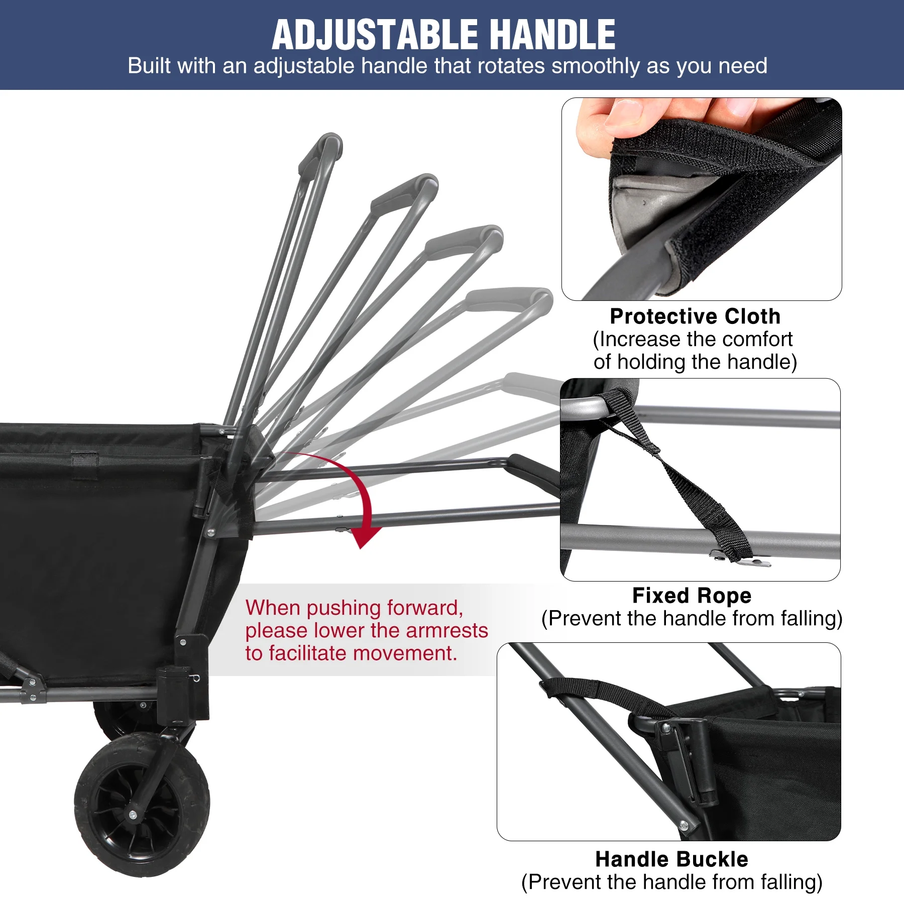 REDCAMP Folding Dog Wagon Cart with Canopy, 220L Capacity Large Collapsible Utility Cart Dog Stroller with Tailgate for Sports Shopping Pet, Black