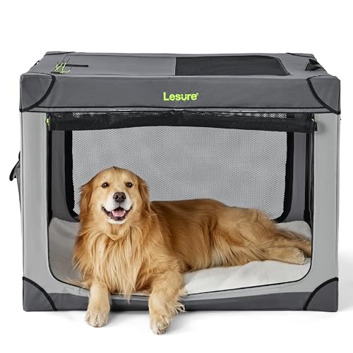 Lesure Soft Collapsible Dog Crate - 42 Inch Portable Travel Crate for Extra Large Dogs Indoor & Outdoor