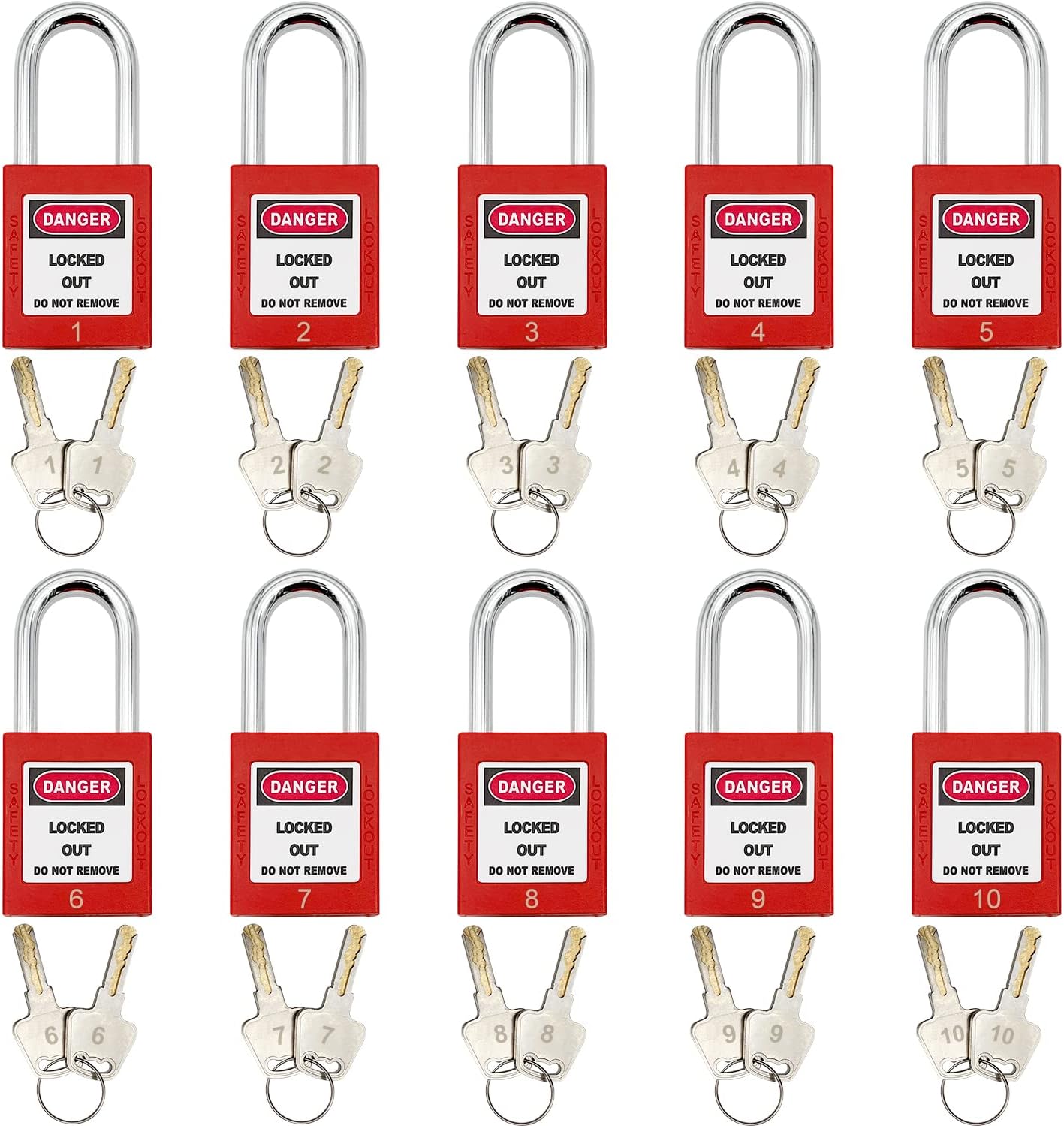 Lockout Tagout Station, Includes 10 Key Different Padlocks with Numbers, 2 Lockout Hasps, 20 Lockout Tags, 20 Nylon Cable Pack of 2