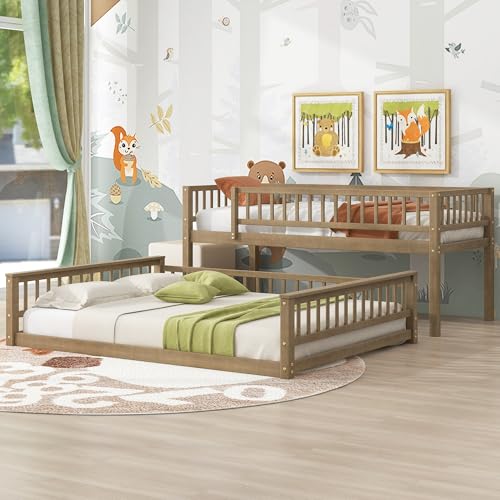 Ball & Cast Twin-Over-Twin Bunk Bed with Twin-Size Trundle and 3 Storage Stairs,Wood Bunkbed w/Full-Length Guardrails,Slat Support
