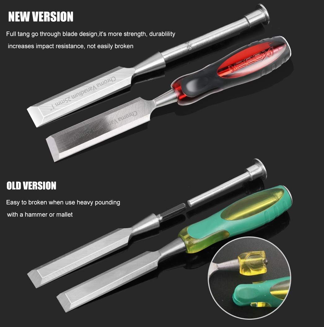 AOBEN 12 pc Wood Chisel Set Premium Wood Carving Chisels Sturdy Heat-Treated Cr-V Alloy Blades Woodworking Tools with 8 Full Tang Wood Chisels Tools