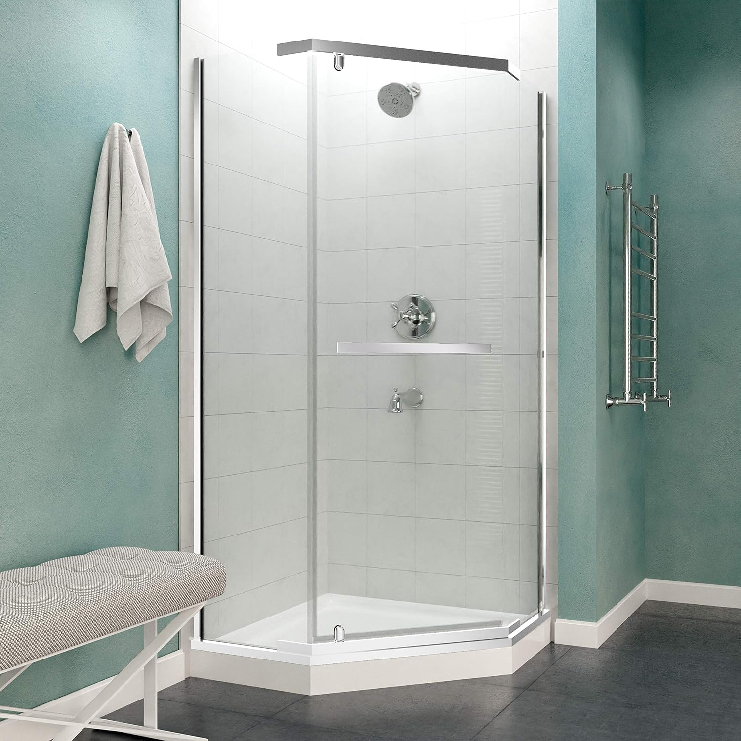 ANZZI Castle 49 x 72 inch Semi-Frameless Hinged Shower Door in Brushed Nickel | Scratch Resistant Tempered Deco Glass Easy Door Swing Anti Water