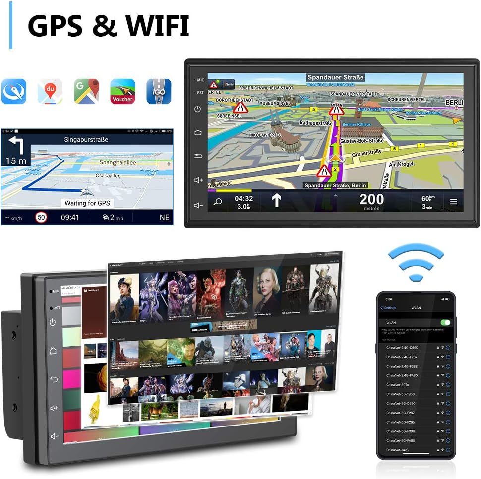 Double Din Android Car Radio with Navigation System Touch Screen Car Stereo Bluetooth Multimedia Player WiFi FM Radio with Backup Camera