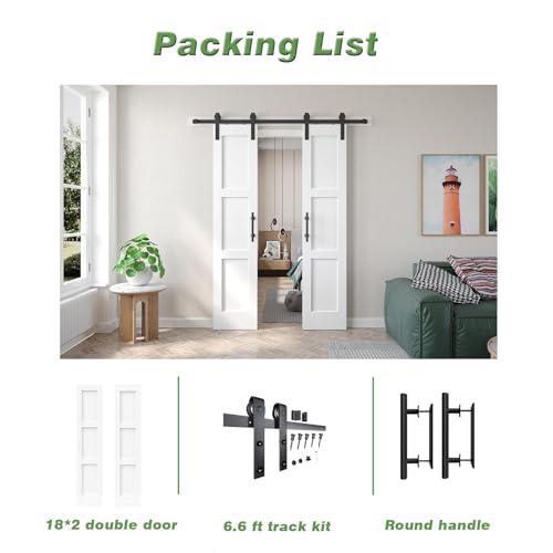 Fredbeck Double 21inx84in White Barn Door and 7FT Sliding Barn Door Hardware Kit Included,Solid,MDF, PVC Surface,DIY Assembly,5-Panel
