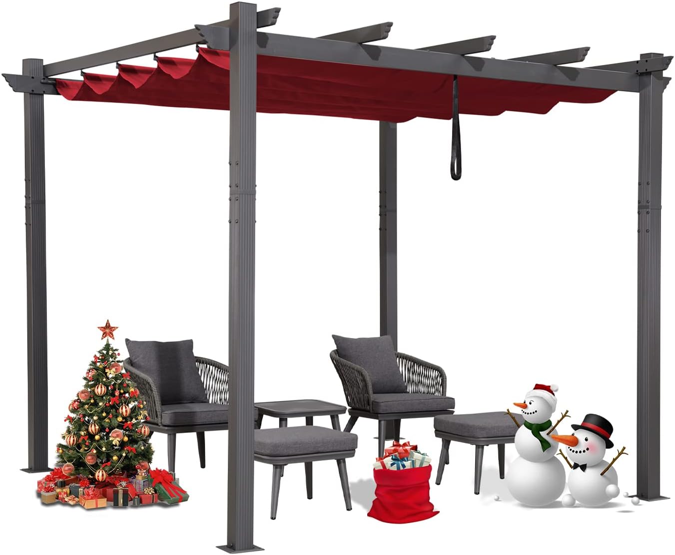 PURPLE LEAF 10' X 12' Outdoor Retractable Pergola with Sun Shade Canopy Patio Metal Shelter for Garden Porch Beach Pavilion Grill Gazebo Modern Yard
