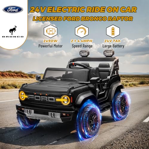 ENYOPRO 2 Seater Ride On Car for Kids, 24v Licensed Ford Bronco Raptor Electric Power Ride On Truck Toy with Remote Control