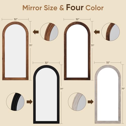 Full Length Mirror, 71"×32" Wooden Mirror Full Length with Stand Wood Floor Mirror, Oversized Stand Up Mirrors Large Wall Mirrors