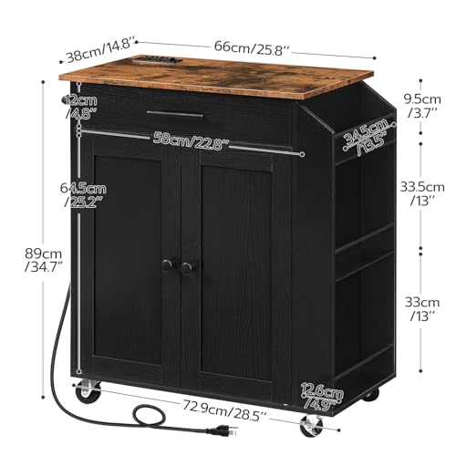 HOOBRO Kitchen Island with Power Outlet, Kitchen Storage Island with Spice Rack and Drawer, Rolling Kitchen on Wheels, for Home, Dining Room