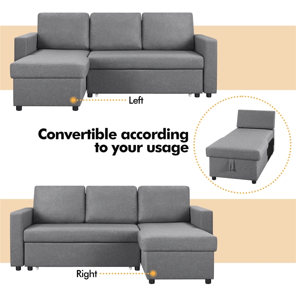 Alden Design Reversible Sectional Sleeper Sofa with USB & Type-C Ports, Light Gray