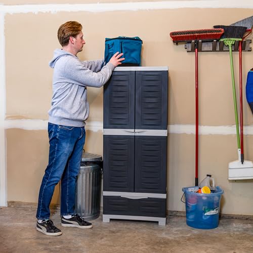 Sunnydaze Lockable Storage Cabinet – Indoor or Outdoor Utility Storage Cabinet with 3 Adjustable Shelves - 57.5" H – Garage, Office, Home
