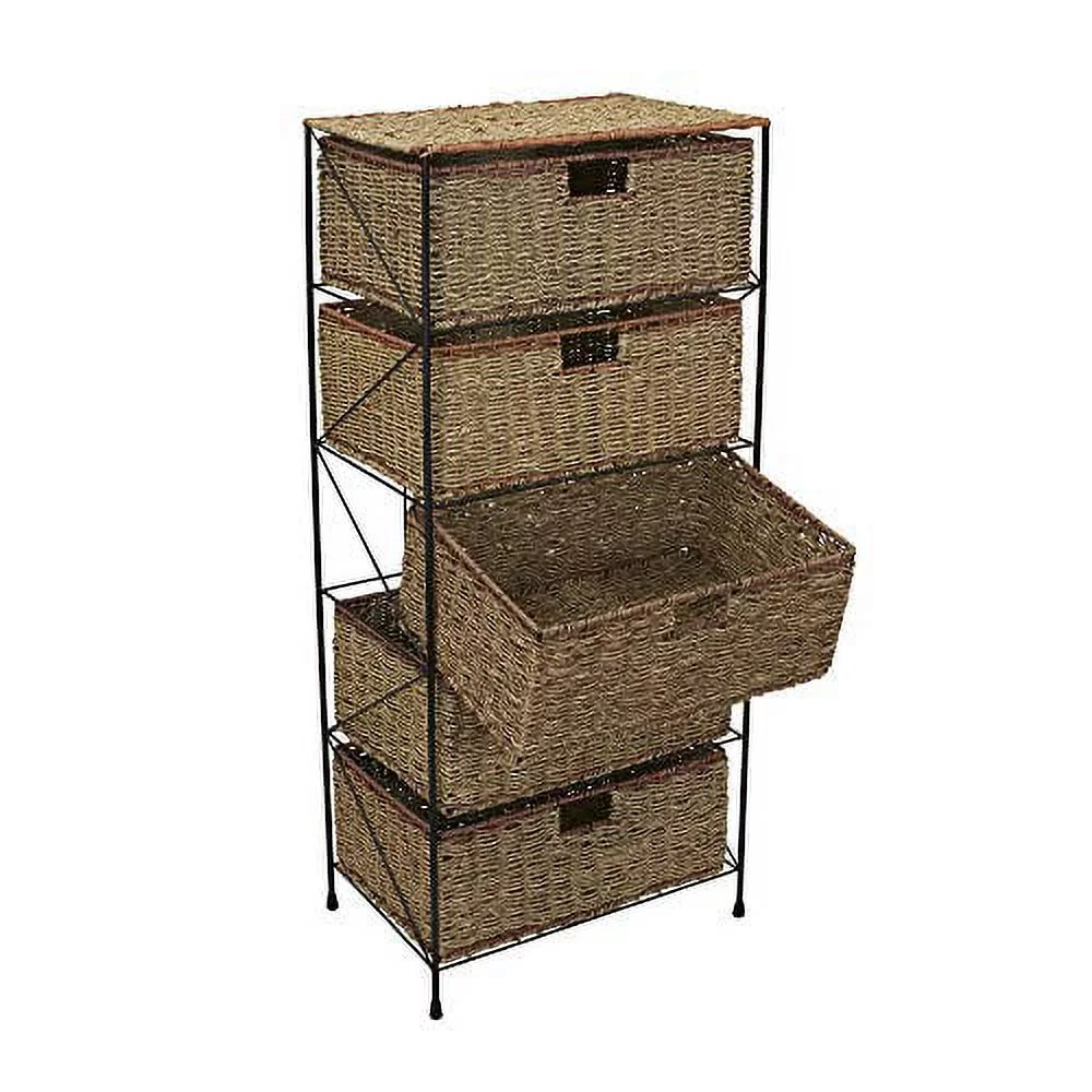 5-Drawer Storage Rattan Unit