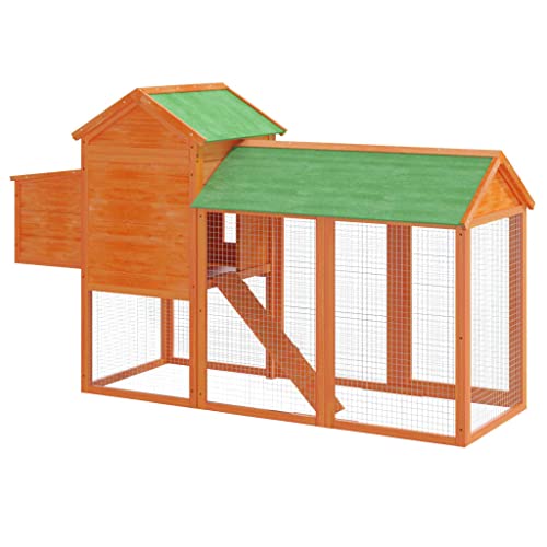 'vidaXL Chicken Coop - Rustic Solid Pine Wood Enclosure with Nesting Box, Resting Area and Run Ramp for Chickens, Rabbits, Ducks, Geese and Birds