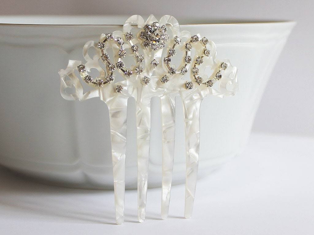 Aristocrafts Mother of Pearl Rhinestone Bridal Hair Comb, Art Deco Hair Comb, Art Nouveau, Spanish Comb, Mantilla Veil Accessory
