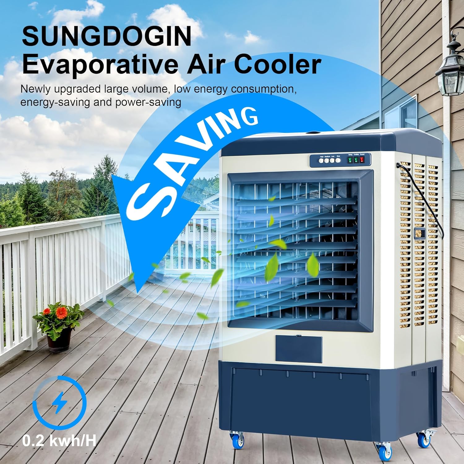Swamp Cooler, 3531 CFM Evaporative Air Cooler, 10.6 Gal Water Tank Outdoor Air Conditioner, 3 Speed,3 Ice Boxes,Suitable for Indoor & Outdoor Garage