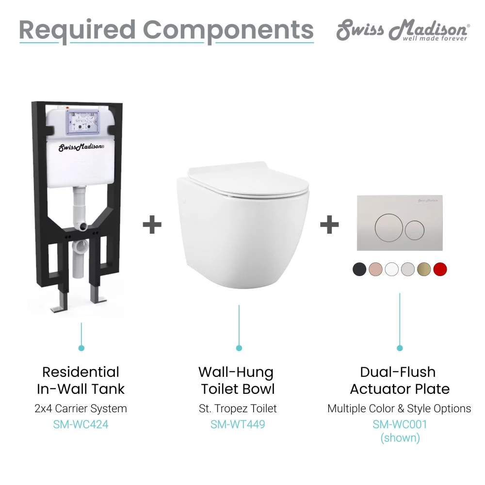 Swiss Madison St. Tropez Wall Hung Toilet Bundle (SM-WT449, SM-WC424, SM-WC001C) Bowl