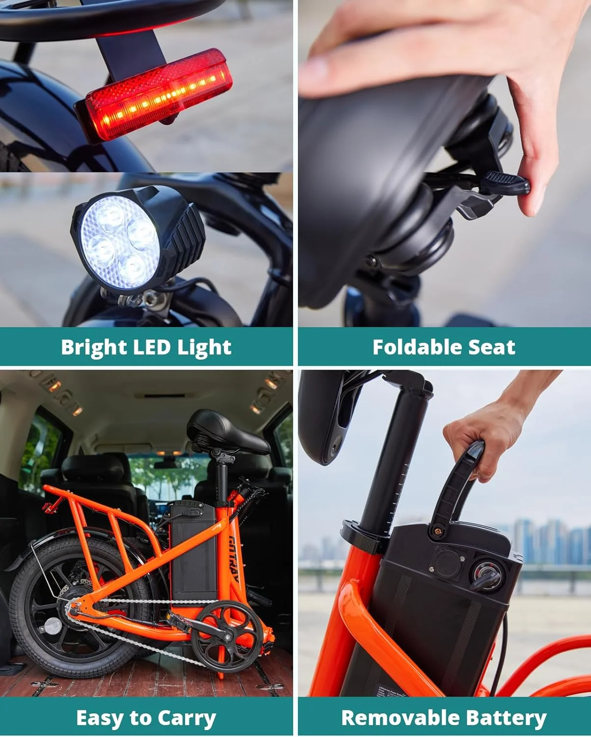 GOTRAX NEPHELE 16" Electric Bike for Adults, 350W/36V/ 15.5Mph & 25Mile Commuting Folding Adult E-bike, Orange