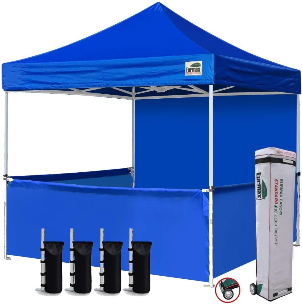 Eurmax USA 10'x10' Ez Pop-up Booth Canopy Tent Commercial Instant Canopies with 1 Full Sidewall & 3 Half Walls and Roller Bag