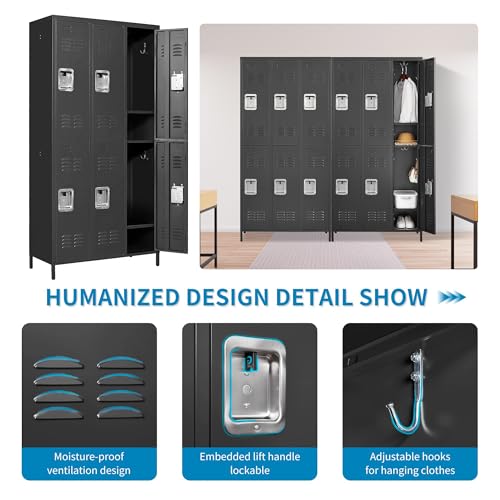 6 Doors Metal Lockers for Employees 72" H Storage Cabinet Lockable Locker with Shelves Steel Storage Locker for Gym School Office Home Requires