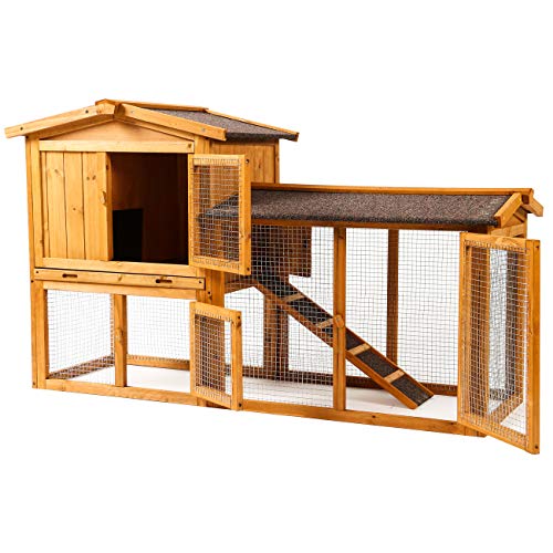 Ogrmar Chicken Coop Large Wooden Outdoor Bunny Rabbit Hutch Hen Cage with Ventilation Door