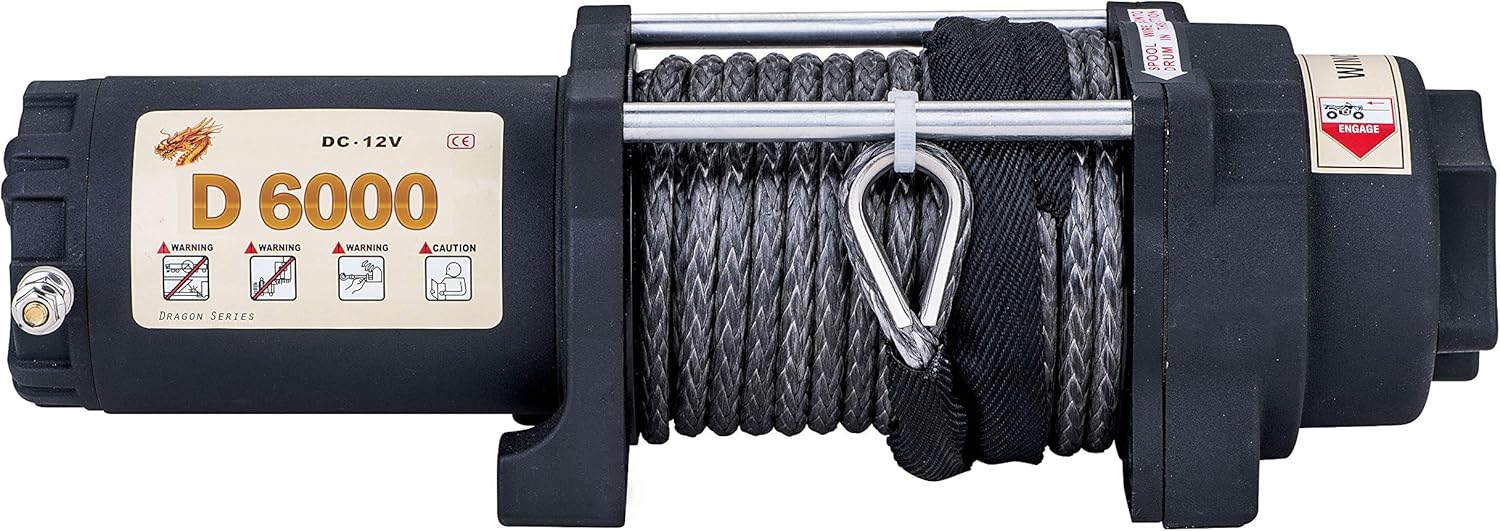 SINOKING 6000lb 12V Winch, UTV&ATV Winch with 1/4"× 49ft Synthetic Rope, Wired and Wireless Remote Control