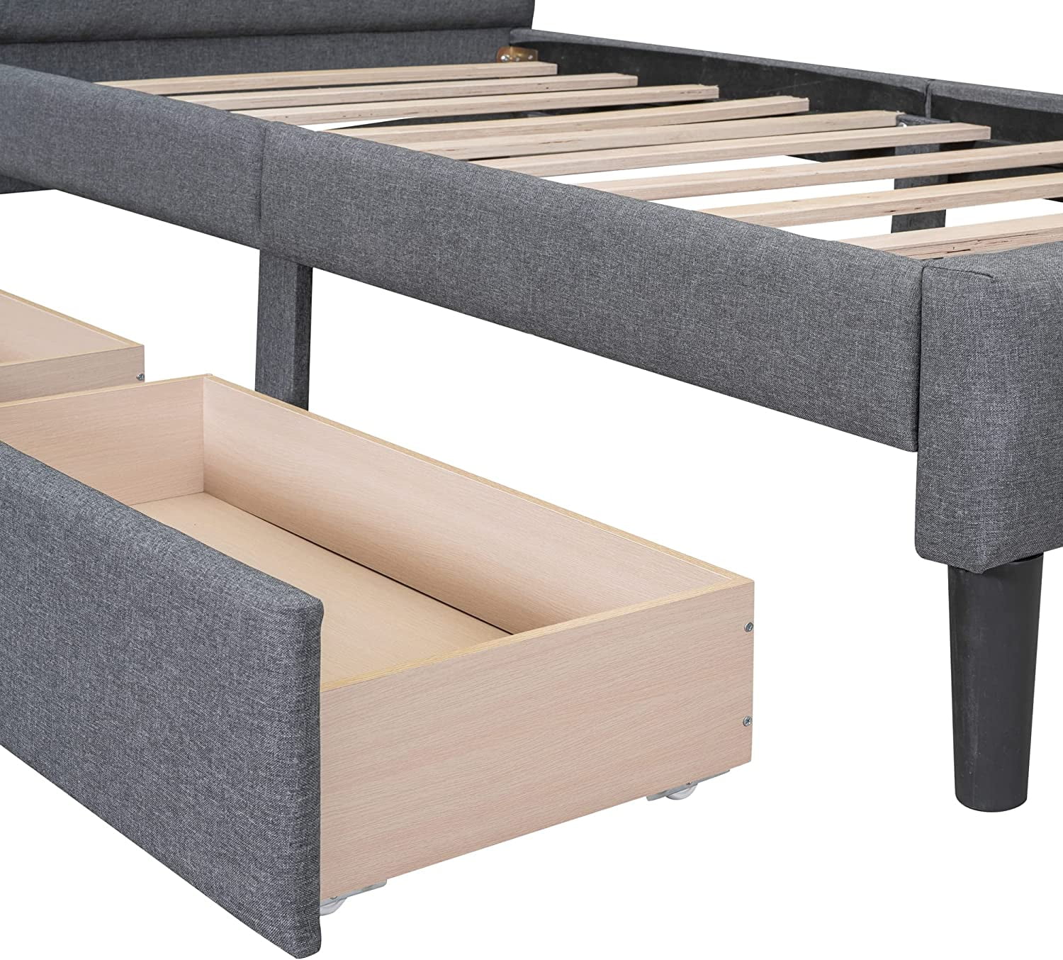 Tabaray Twin Bed Frames, Bed Frame Twin Storage Bed Upholstered Twin Size Bed Frames with Headboard and Storage Underneath, Wooden Slats Support