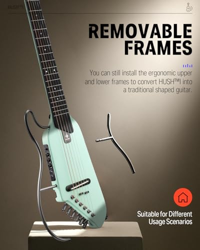 Donner HUSH I Guitar For Travel - Portable Ultra-Light and Quiet Performance Headless Acoustic-Electric Guitar, Mahogany Body with Removable Frames