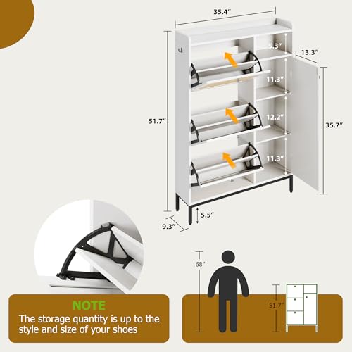 Rattan Shoe Storage Cabinet with 3 Flip Drawers, Freestanding Organizer with Adjustable Shelves for Entryway, Narrow Shoe Rack Cabinet for Hallway