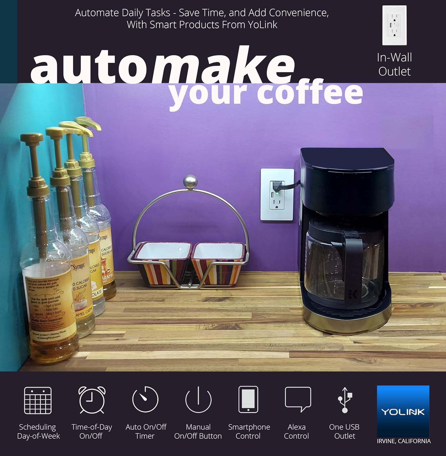 Smart Wall Outlets, YoLink 1/4 Mile World's Longest Range in-Wall Outlet Compatible with Alexa Google Assistant IFTTT