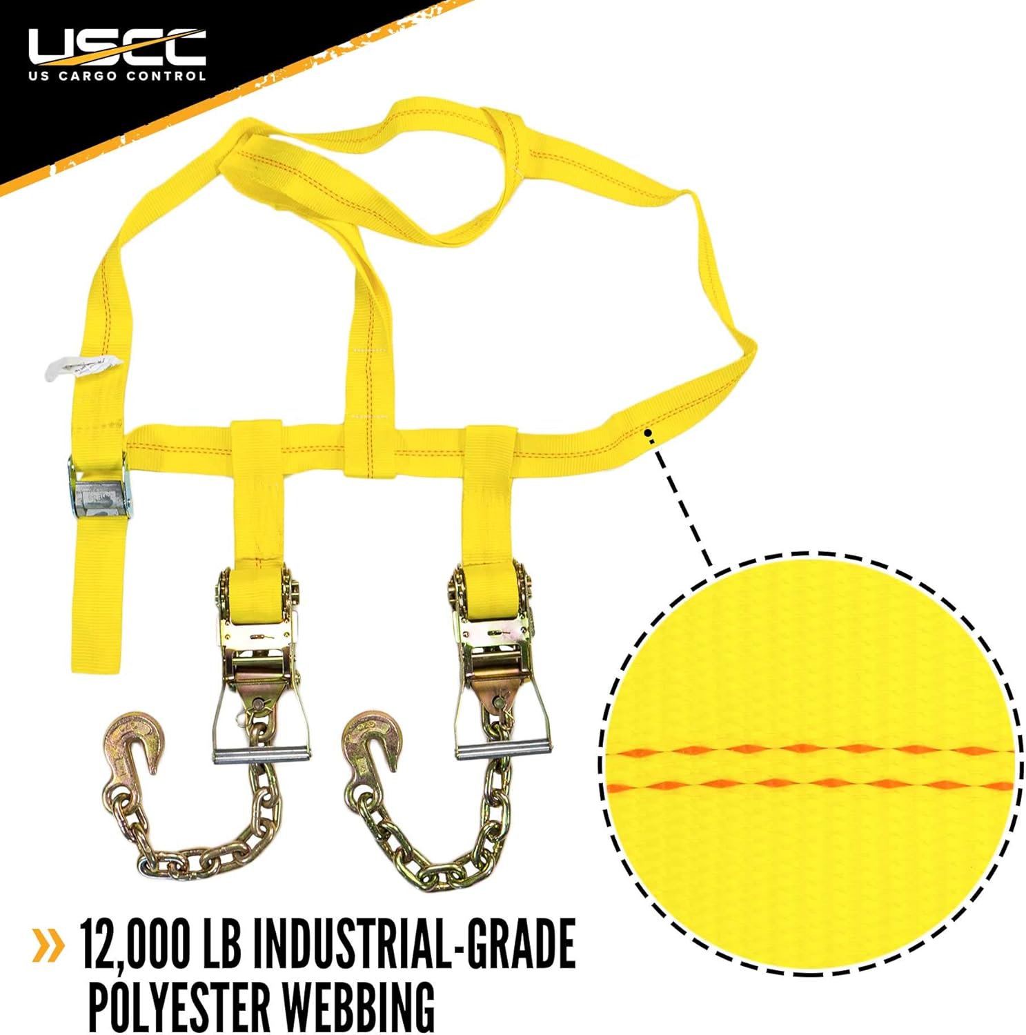 US Cargo Control Side Mount Wheel Net with Cam Buckle,Two Ratchets and Chain Extensions - Easy to Use Wheel Strap for Vehicle Tie Down Applications